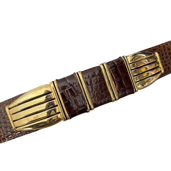 Vintage Dame Brown Leather Gold Tone leather belt size m/L - Picture 1 of 5